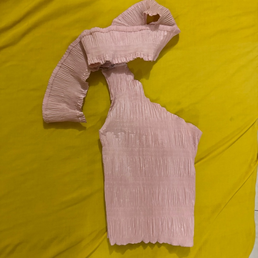 Pink Ruched Top and Skirt Set